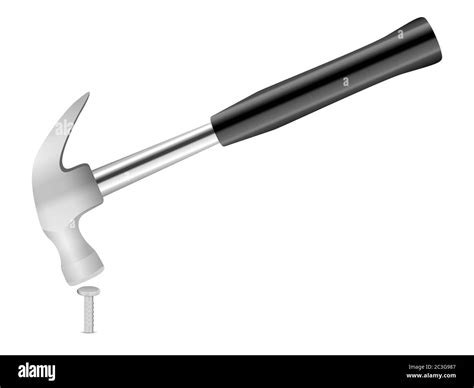 Hammer Hit The Nail On A White Background Vector Illustration Stock