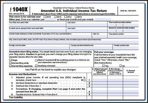 Fillable Online Irs Form 1040x Printable Forms Free Online