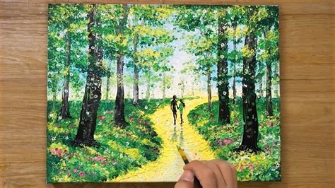 Walking In Forest Acrylic Painting Technique 444 Youtube