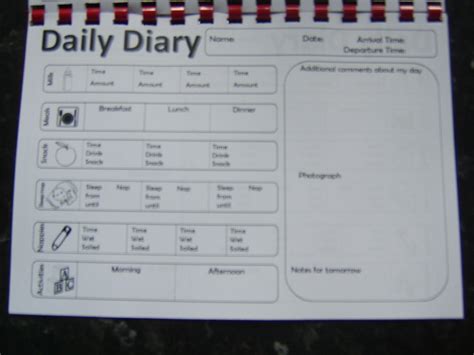Daily Diary Childcare Setting Childminder Nursery Playgroup