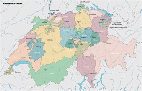 ⊛ Mapa De Suiza ·🥇 Político And Físico Imprimir Colorear Grandes