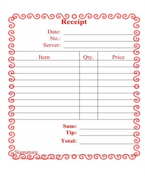 Sample Restaurant Receipt Template Premium Receipt Forms