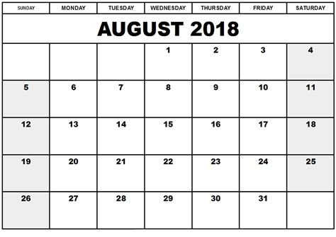 Month Of August On A Calendar