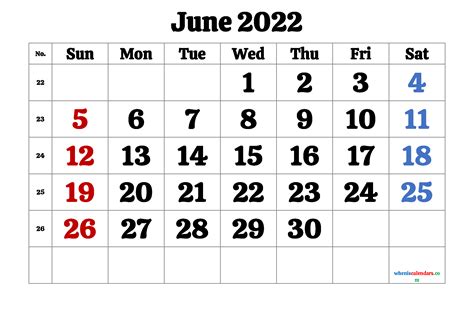 Printable June 2022 Calendar Free 12 Templates