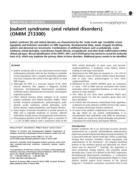 Pdf Joubert Syndrome And Related Disorders Omim 213300