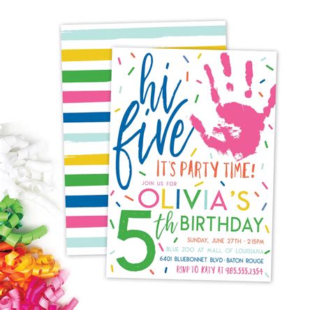 Hi Five 5th Birthday Invitation Modern Party High Five | Etsy