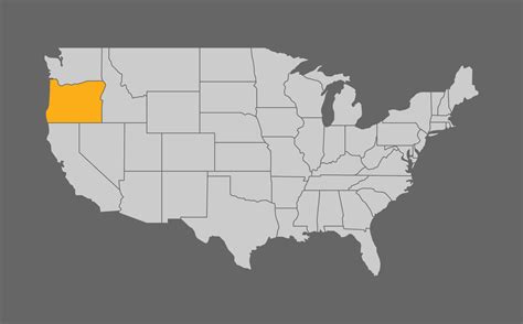 Map Of The United States With Oregon Highlight On Grey Background