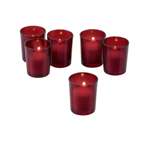 Light In The Dark Red Frosted Glass Round Votive Candle Holders With White Votive Candles Set