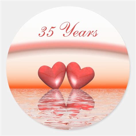35th Anniversary Coral Hearts Classic Round Sticker Zazzle