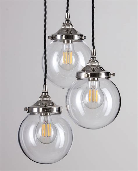 Glass Globe Cluster Pendant Light With Polished Nickel Fittings