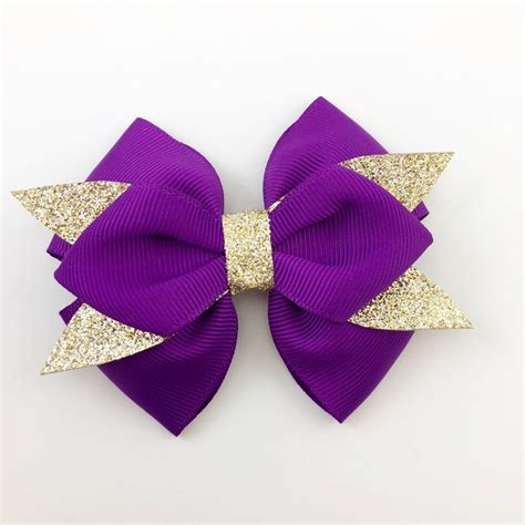 Purple Bow Purple Hair Clip Purple Gold Bow Glitter Bow Etsy