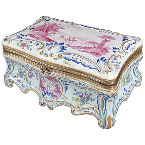 Antique French Gilt And Painted Jeeaux Porcelain And Bronze Dresser Box