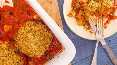 rachael s sicilian style roasted peppers and eggplant recipe rachael ray show