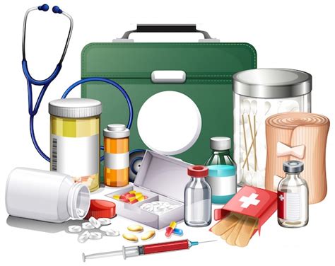Free Vector Many Medical Equipments And Medicine On White Background