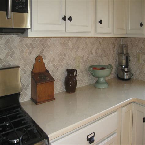 Cream Herringbone Stone Mosaic Kitchen Backsplash Subway Tile Outlet Cabinet Co… Rustic