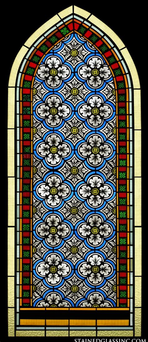 Four Lily Pattern Stained Glass Window