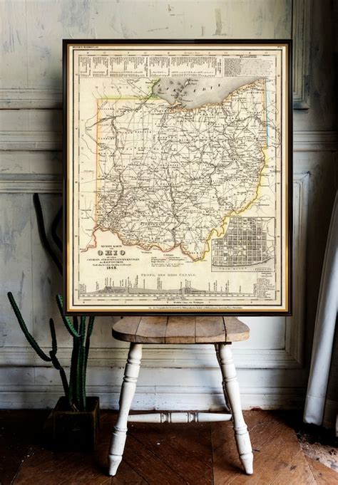 Ohio Map Historical Map Restored Large Wall Map Print On Etsy