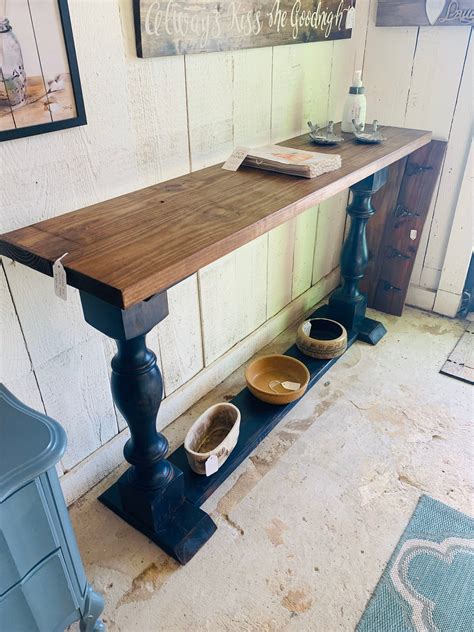 Rustic Farmhouse Entryway Table With Shelve And Turned Legs Royal Blue
