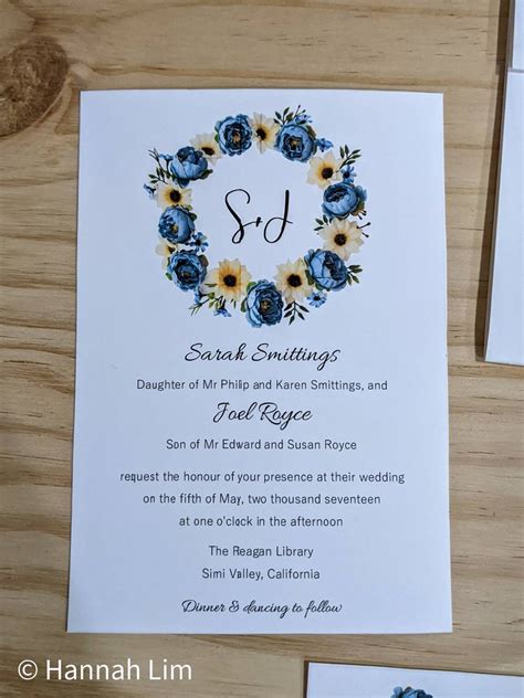 Blue Flowers Wedding Invitation Set Etsy