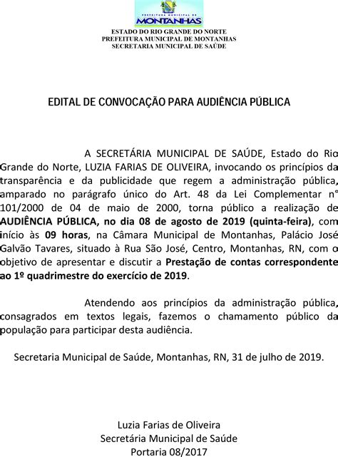 Edital De ConvocaÇÃo AudiÊncia PÚblica Prefeitura Municipal De