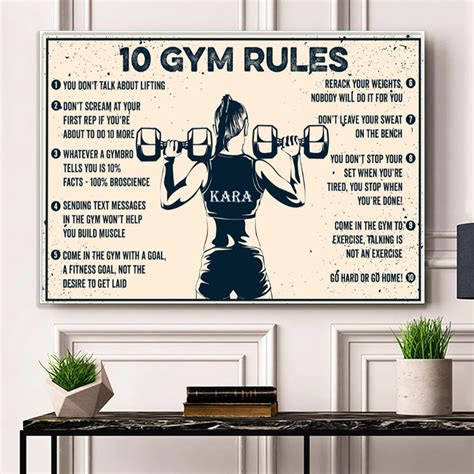 Personalized 10 Gym Rules Poster Canvas Living Decor Gym Etsy
