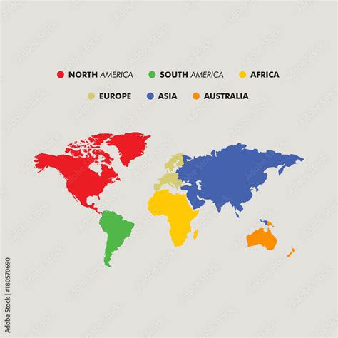 Seven Continents Map With National Borders Asia Africa North And South America Antarctica