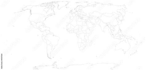 Plakat Zarys Polityczny Bardzo Szczegółowa Mapa świata Czarne Kontury