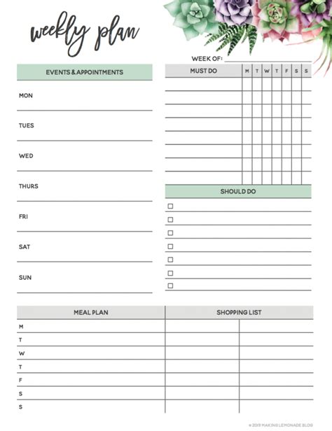 Weekly Planner Printable Pdf Sheets