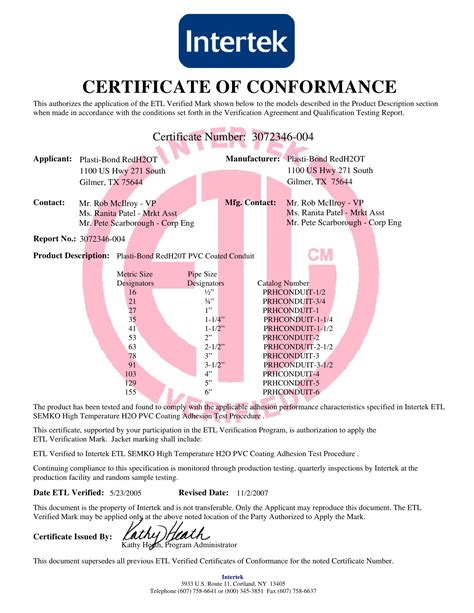 Sample Certificate Of Conformance Template