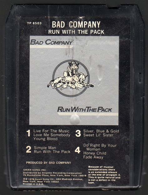 Bad Company Run With The Pack 1976 Swan A22z 8 Track Tape