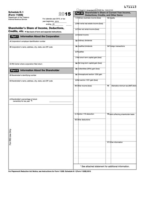 Fillable Schedule K 1 Form 1120s 2015 Printable Pdf Download