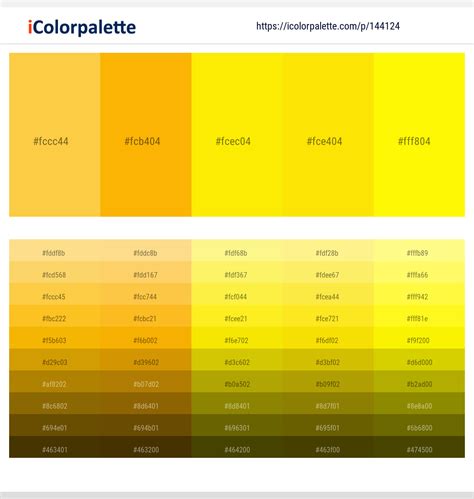 Shades Of Yellow Color Palette Chart Swatches Color Palette Yellow