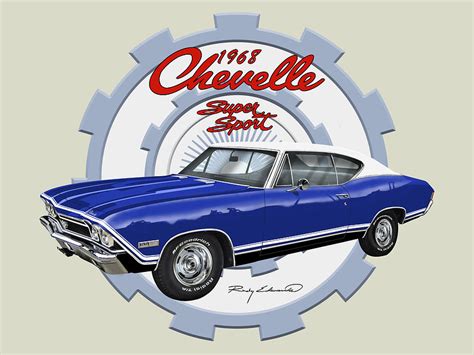 1968 Chevelle Ss Dark Blue Muscle Car Art Drawing By Rudy Edwards Pixels