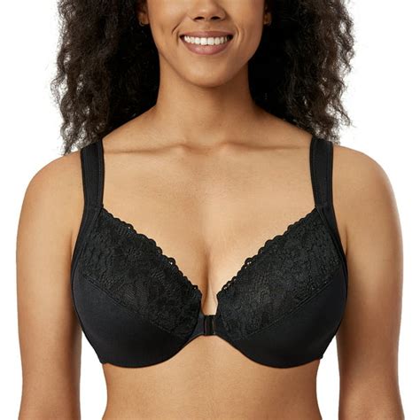 Delimira Womens Front Closure Bras Plus Size Lace Full Coverage