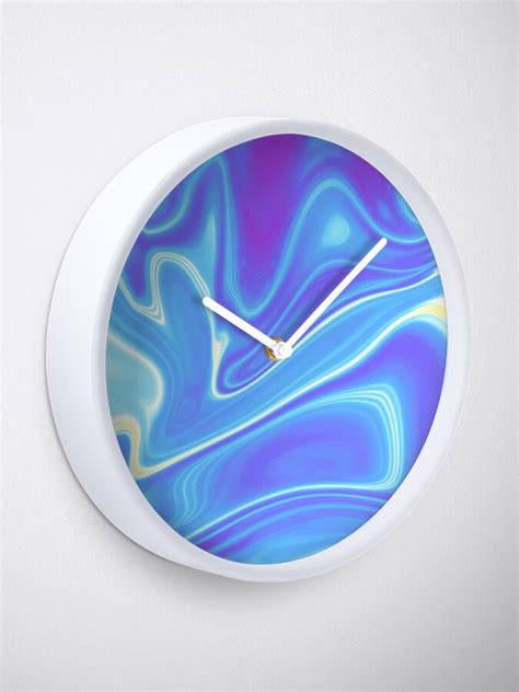 Trippy Blue Purple Wavy Psychedelic Print Clock By Ninjakandy Printed