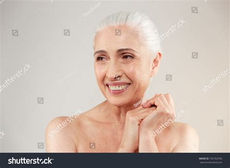 Beauty Portrait Attractive Naked Elderly Woman Stock Photo