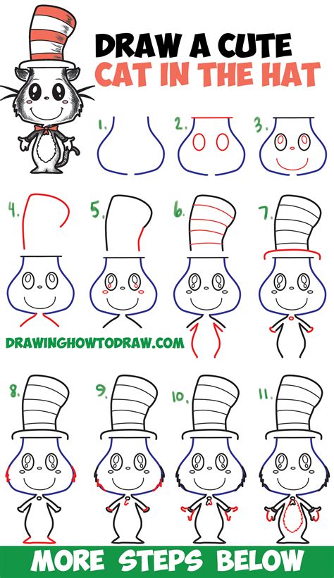 How To Draw The Cat In The Hat Cute Kawaii Chibi