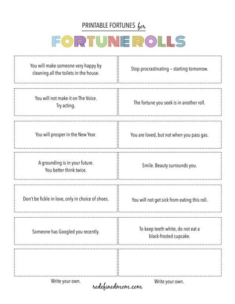Fortune Cookie Fortunes Printable Free
