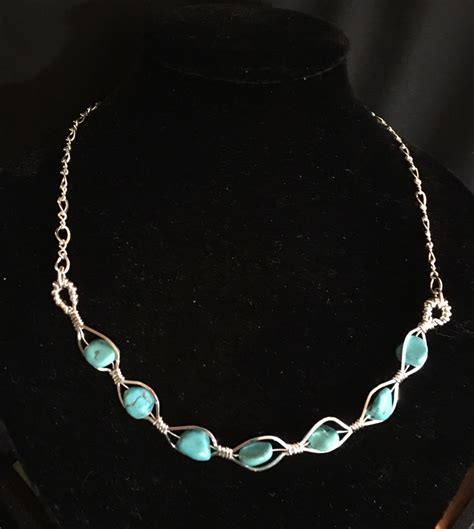 16 Turquoise And Sterling Silver Necklace With Lobster Etsy