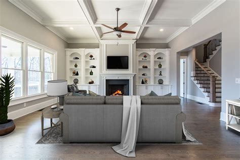 100+ design ideas, cost calculator & diy videos. Elegant built-in shelving and a coffered ceiling define ...