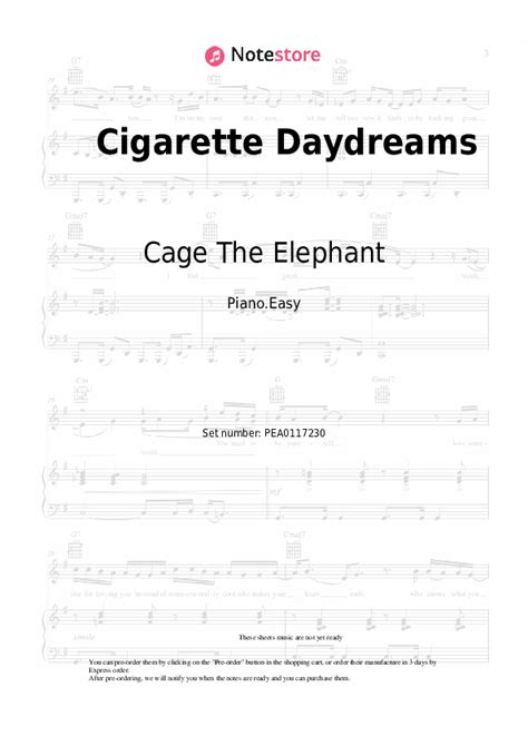Cage The Elephant Cigarette Daydreams Sheet Music For Piano Download Piano Easy Sku