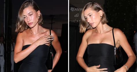 Hailey Bieber Slips Lithe Frame Into Clingy Black Cocktail Dress As She