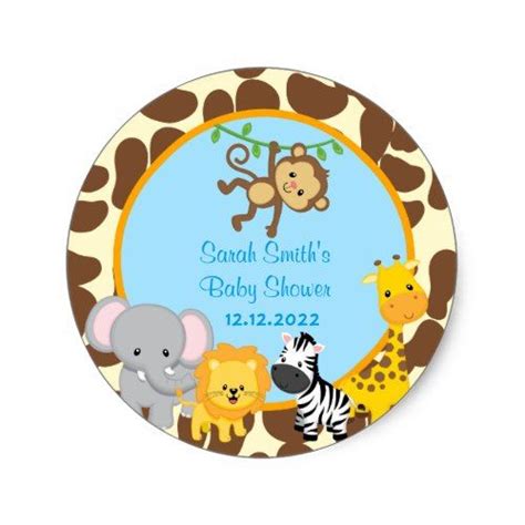 Safari or jungle themed baby shower favor box. Safari Jungle Boy Baby Shower Favor Tags Stickers | Zazzle ...