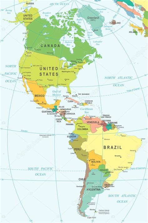 Noord En Zuid Amerika Kaart Illustratie Stock Vector By