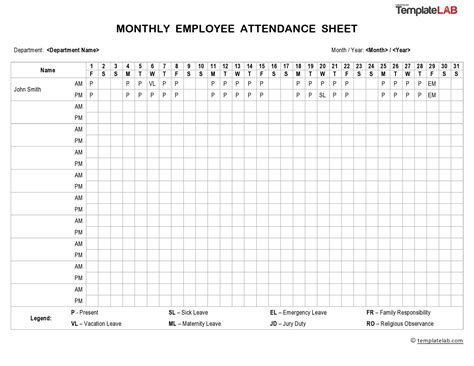 2021 Employee Attendance Calendar Printable