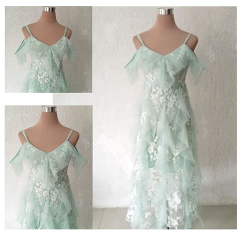 Light Green Gown Floral Gown Prenup Gown Bridesmaid Gown Wedding Guest