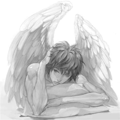 Monochrome Angel Boy Hugging His Pillow Anime Boys