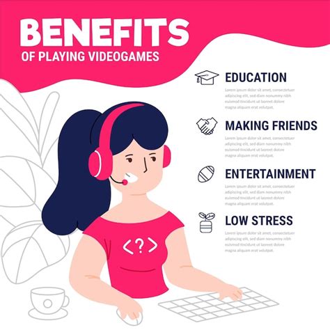 free vector character playing video games benefits infographic