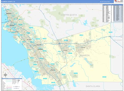 Alameda County Ca Zip Code Wall Map Basic Style By Marketmaps Mapsales