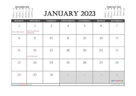Free Printable January 2023 Calendar 12 Templates Templates